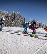 4 Skifahrer in Hocke 